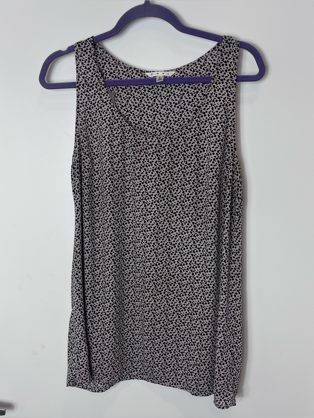 Cabi Leopard Sleeveless‎ Scoop Neck Tank Top Large Layering Lagenlook Black